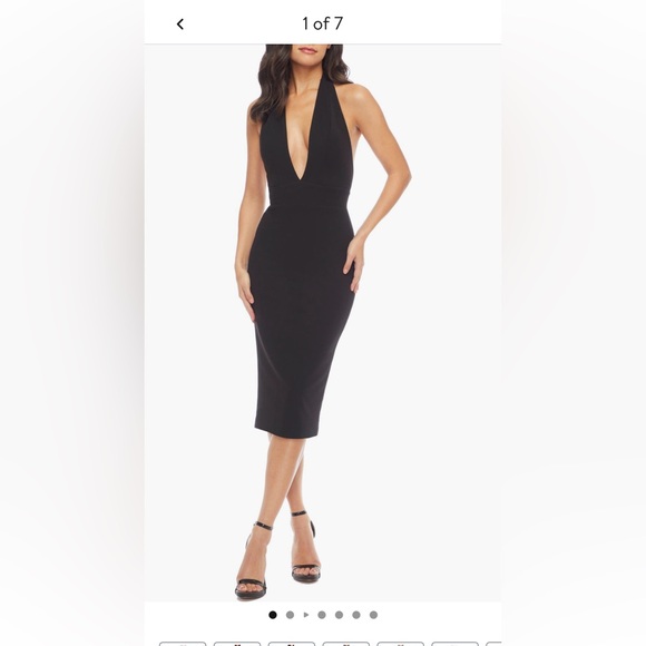 Dress the Population Dresses & Skirts - Dress the Population Black Plunge Sheath Midi Dress